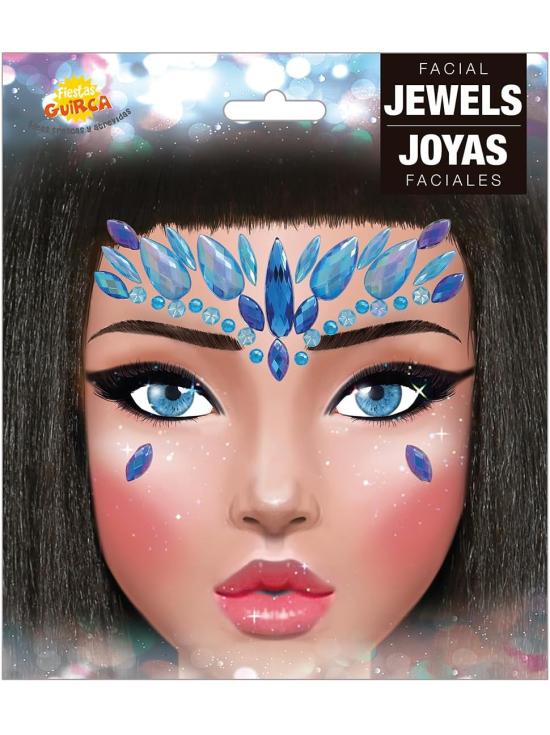 Joias faciais adesivas azuis | Fantasia