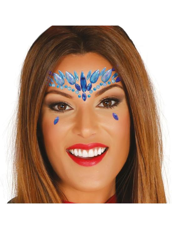 Joias faciais adesivas azuis | Fantasia