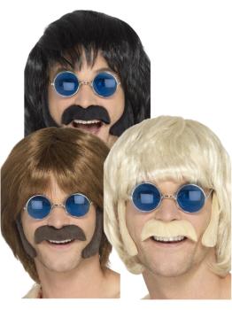 Kit de bigode e costeletas adesivas dos anos 70