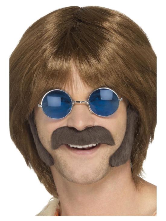 Kit de bigode e costeletas adesivas dos anos 70