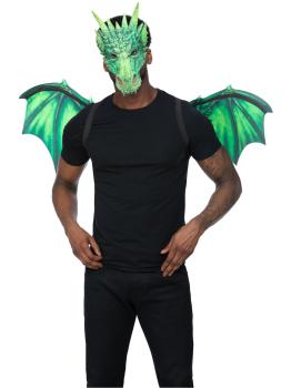 Kit dragão verde, com máscara e asas