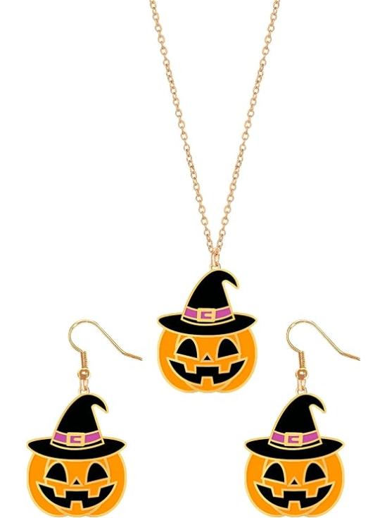 Kit de colar e brinco de abóbora de Halloween