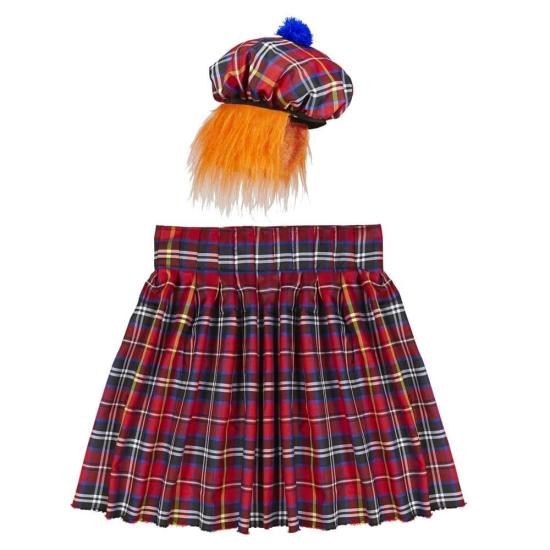 Conjunto escocês de luxo com saia escocesa e boné com peruca Conjunto escocês de luxo com saia escocesa e boné com peruca