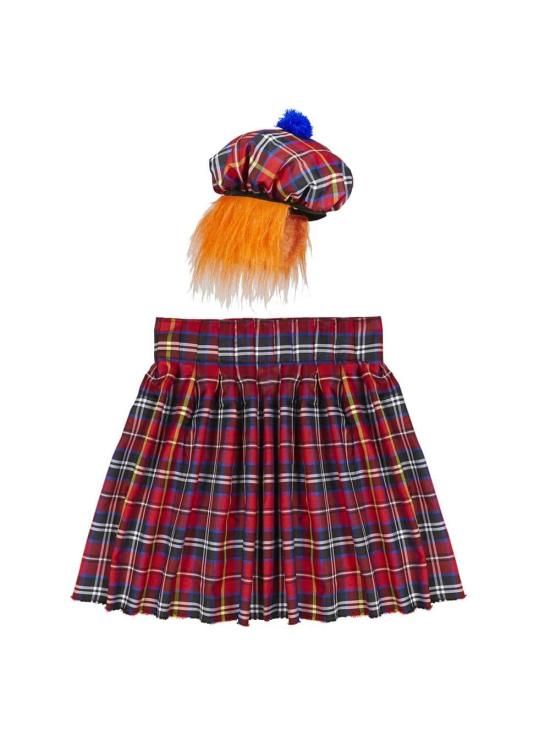 Conjunto escocês de luxo com saia escocesa e boné com peruca