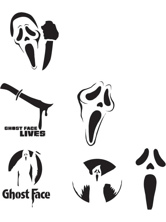 Kit para esculpir abóboras com o rosto do Fantasma (Ghost Face) e 6 moldes.