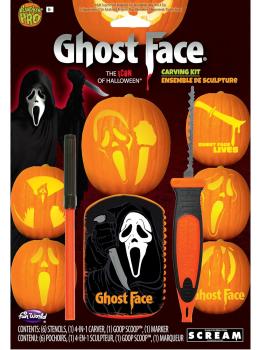 Kit para esculpir abóboras com o rosto do Fantasma (Ghost Face) e 6 moldes.