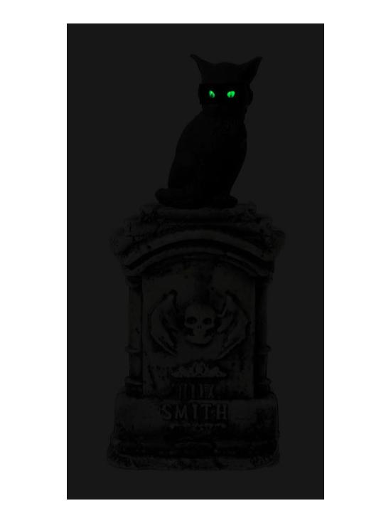 Lápide com Gato Luminoso e Sonoro (90x40 cm) - Decoração de Halloween para Festas e Comemorações - Ideal para Ambientes Aterrorizantes e Cenários Assustadores - Cinza e Preto