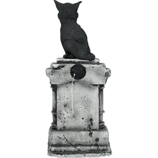 Lápide com Gato Luminoso e Sonoro (90x40 cm) - Decoração de Halloween para Festas e Comemorações - Ideal para Ambientes Aterrorizantes e Cenários Assustadores - Cinza e Preto