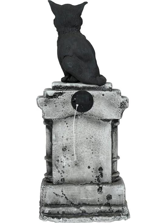Lápide com Gato Luminoso e Sonoro (90x40 cm) - Decoração de Halloween para Festas e Comemorações - Ideal para Ambientes Aterrorizantes e Cenários Assustadores - Cinza e Preto