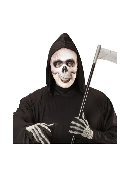 Máscara de caveira sem queixo, feita de tecido.