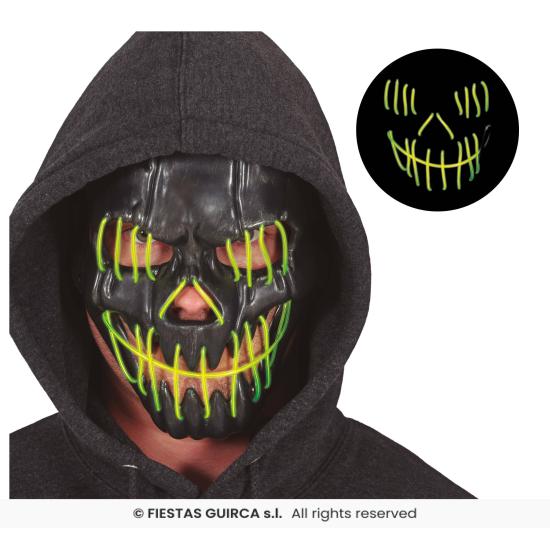 Máscara preta sorridente com luz, pvc