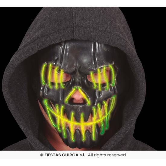 Máscara preta sorridente com luz, pvc