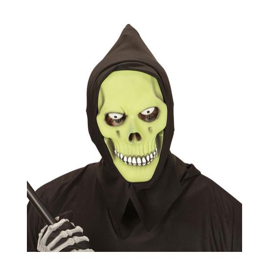 Máscara verde com capuz brilha no escuro