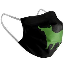 Máscara de Tecido Reutilizável Mais de 90 Lavagens Preta com Green Bull Adultos