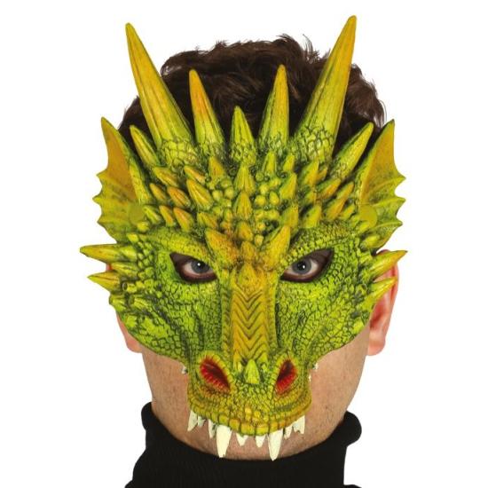 Meia máscara de dragão de espuma verde