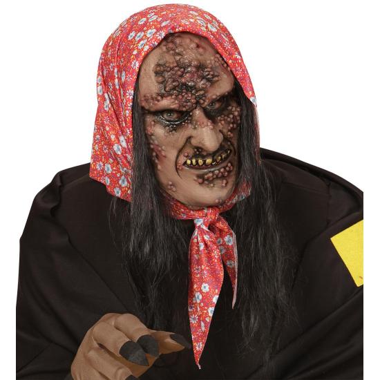 Meia máscara com cabelo de bruxa zumbi