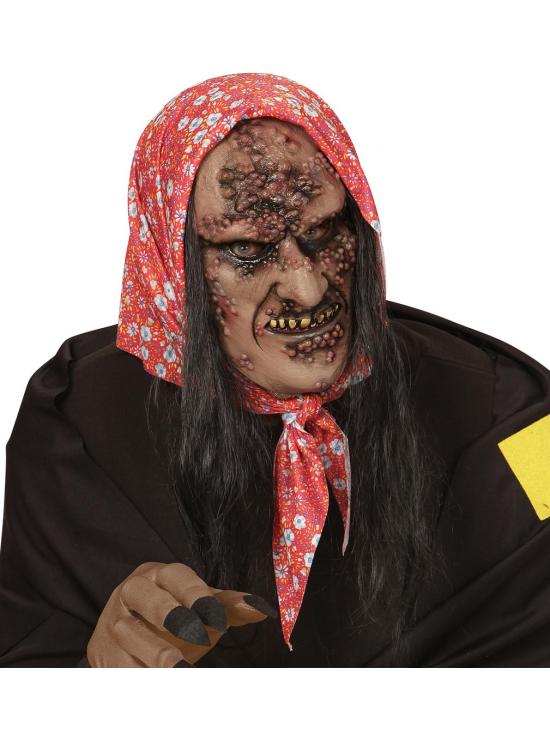 Meia máscara com cabelo de bruxa zumbi