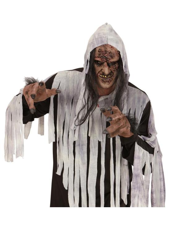Meia máscara com cabelo de bruxa zumbi