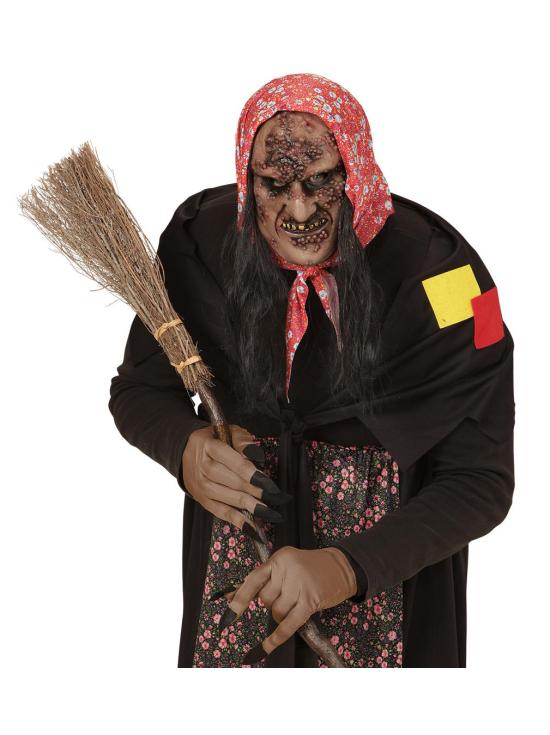 Meia máscara com cabelo de bruxa zumbi