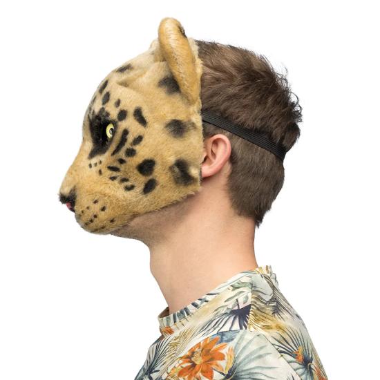 meia máscara de pelúcia com estampa de leopardo