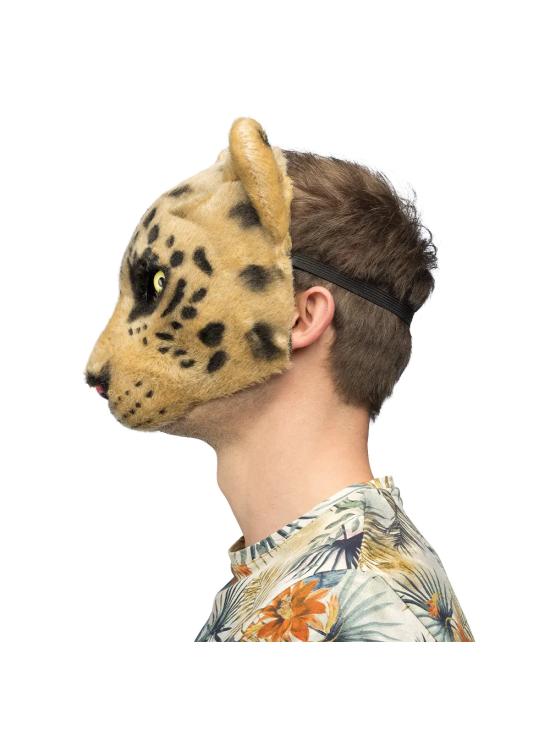 meia máscara de pelúcia com estampa de leopardo