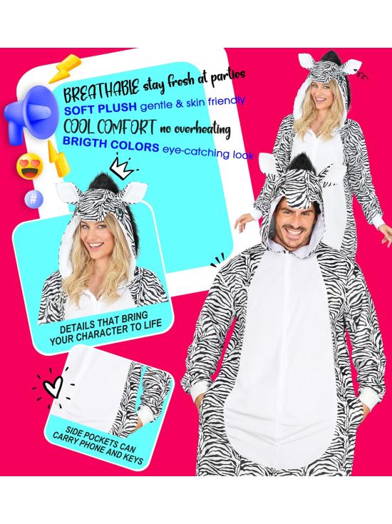 Macaco Zebra de Pelúcia Unissex para Adultos