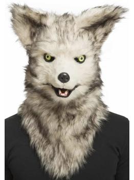 Máscara de animal lobo adulto com mandíbula móvel
