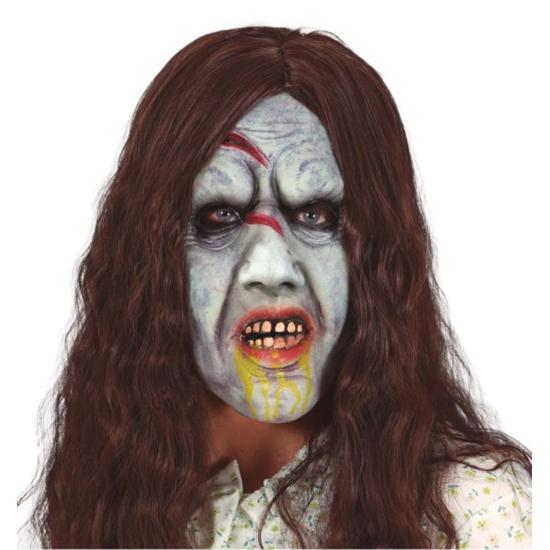 Máscara de látex de garota possuída com cabelo Máscara de látex de garota possuída com cabelo