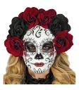 Máscara do Dia dos Mortos com rosas pretas e bordô para mulheres