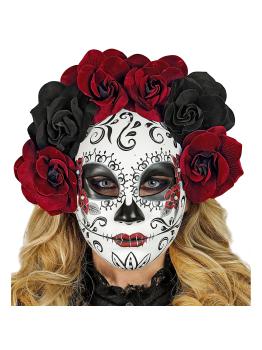 Máscara do Dia dos Mortos com rosas pretas e bordô para mulheres