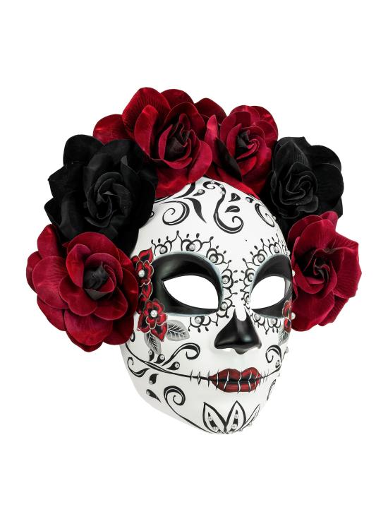 Máscara do Dia dos Mortos com rosas pretas e bordô para mulheres