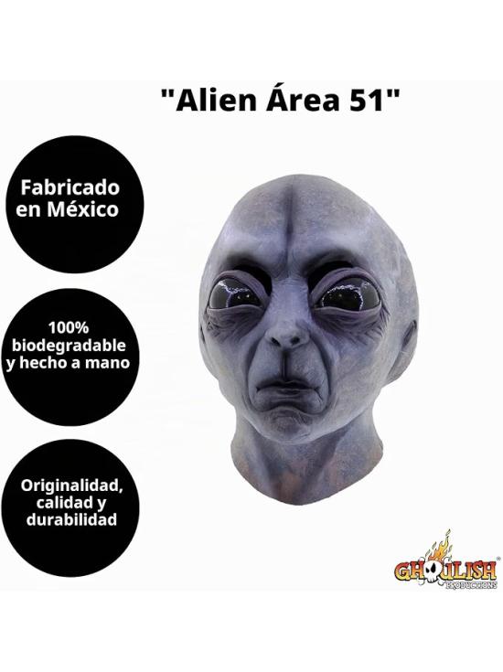 Máscara Alien Área 51 de Látex Ghoulish Productions Adulto