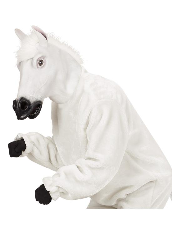 Máscara de cavalo para fantasia com cabelos brancos