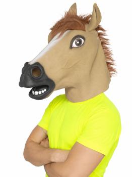 Máscara de cavalo para fantasia com cabelo castanho