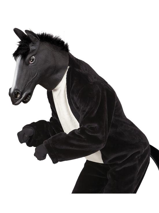 Máscara de cavalo para fantasia com cabelo preto
