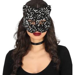 Máscara de Gato com Lantejoulas Prateadas – Acessório de Fantasia – Cosplay de Halloween – Tema(s):