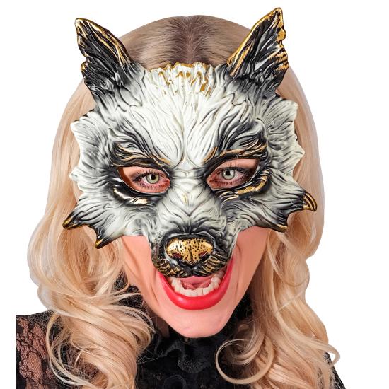Máscara de lobo realista para carnaval, Halloween ou festas à fantasia – unissex – design 3D com detalhes dourados