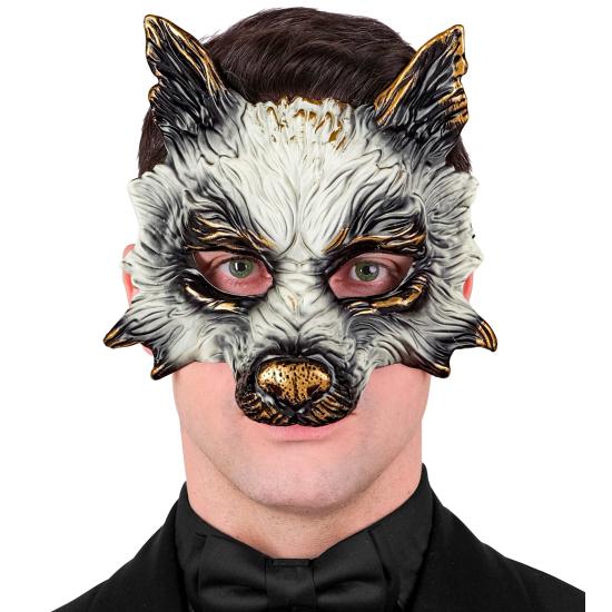Máscara de lobo realista para carnaval, Halloween ou festas à fantasia – unissex – design 3D com detalhes dourados