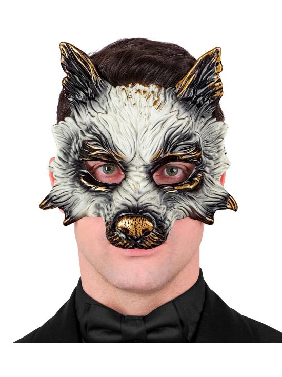 Máscara de lobo realista para carnaval, Halloween ou festas à fantasia – unissex – design 3D com detalhes dourados