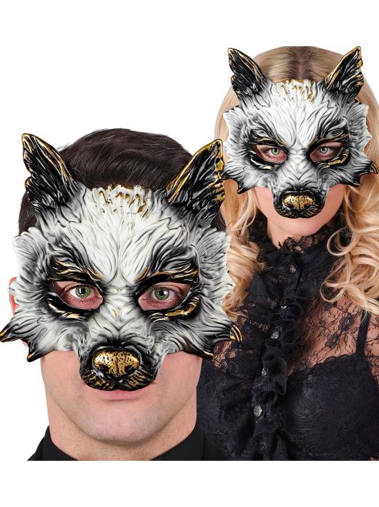 Máscara de lobo realista para carnaval, Halloween ou festas à fantasia – unissex – design 3D com detalhes dourados