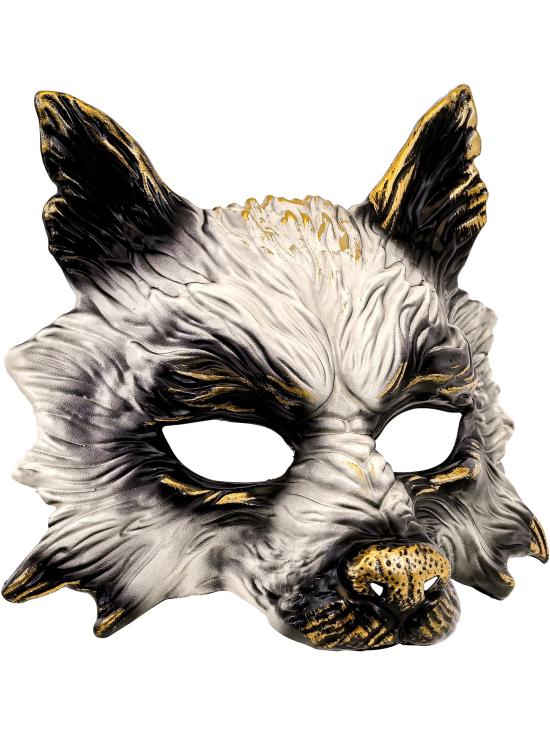Máscara de lobo realista para carnaval, Halloween ou festas à fantasia – unissex – design 3D com detalhes dourados