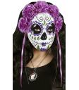 Máscara do Dia de Los Muertos decorada com rosas roxas