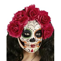 Máscara do Dia de Los Muertos decorada com rosas vermelhas