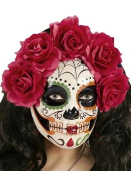 Máscara do Dia de Los Muertos decorada com rosas vermelhas