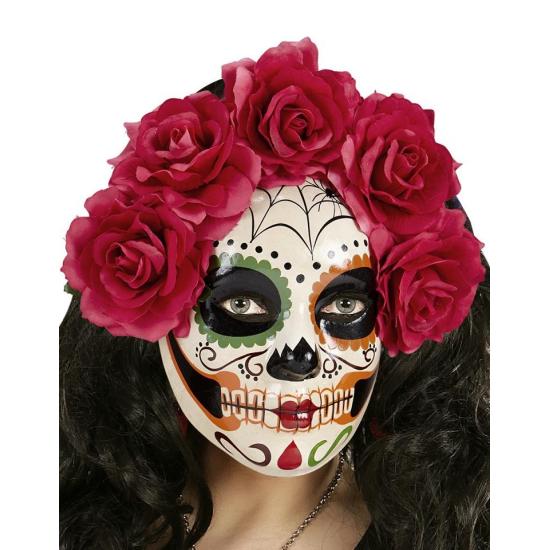 Máscara do Dia de Los Muertos decorada com rosas vermelhas