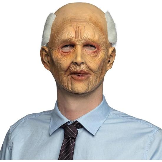 Máscara de fantasia de velho com peruca.