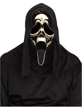 Máscara GhostFace Dourada Cromada com Capa – PVC Rígido Cromado