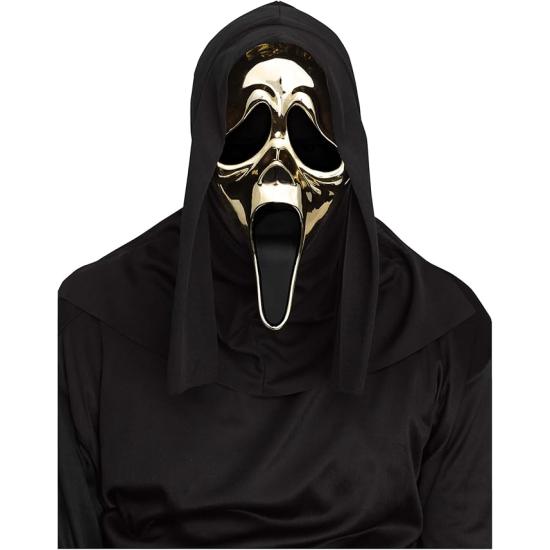 Máscara GhostFace® Gold Chrome com capa – PVC rígido cromado