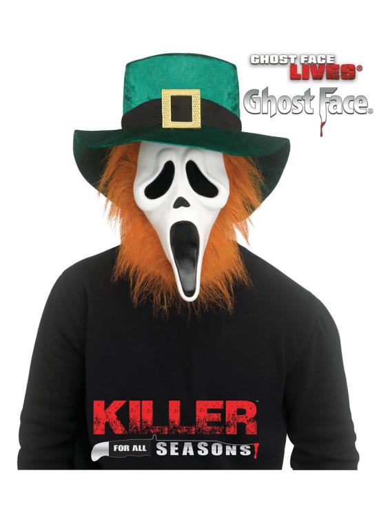 Máscara do Ghost Face® para o Dia de São Patrício com cabelo laranja e chapéu de duende