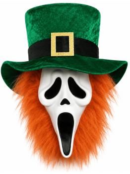 Máscara do Ghost Face® para o Dia de São Patrício com cabelo laranja e chapéu de duende